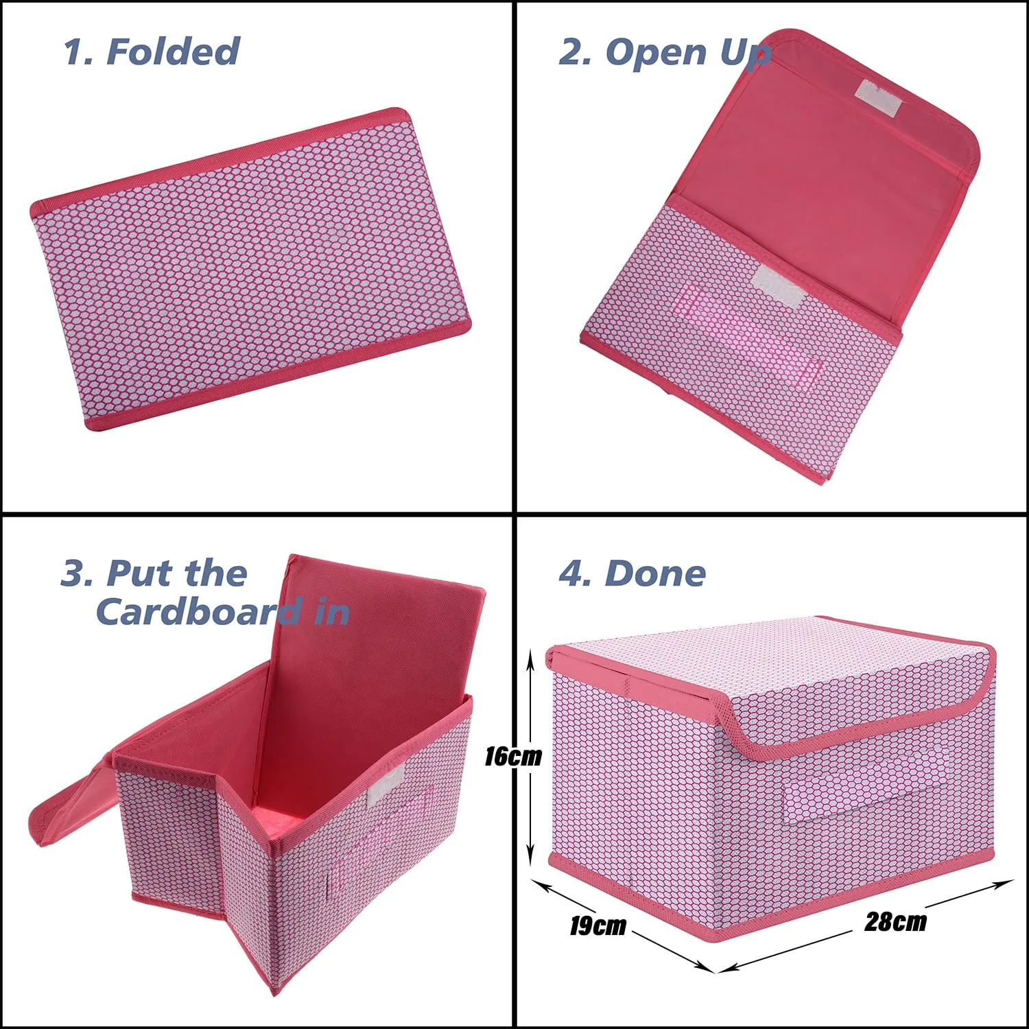 Kuber Industries Drawer Storage Box | Zig Zag Dhakkan Storage Box | Non-Woven Clothes Organizer For Toys | Storage Box with Handle | Small | Pink