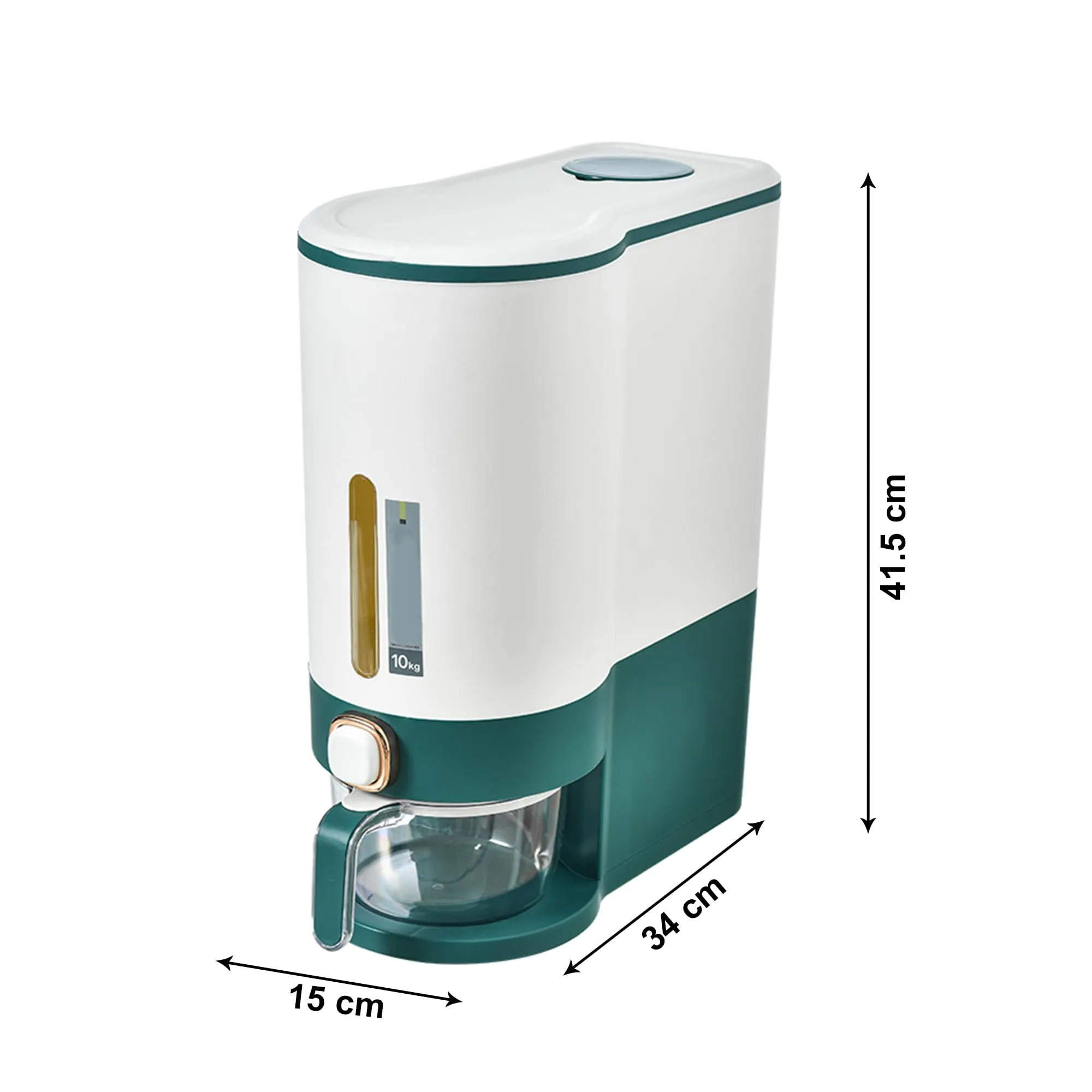 Kuber Industries Kitchen Storage Dispenser| Moisture Proof Dust Proof | Rice Cereal Dal Storage Dispenser Box| Transparent Metering Cylinder| Measurable Cup | 2021 | White