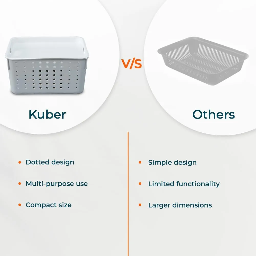 Kuber Industries Multipurpose Small Storage Basket with Lid|Dotted Design Storage Organizer|Basket For Cosmetic, Fruits, Assesories|Pack of 4|Grey|