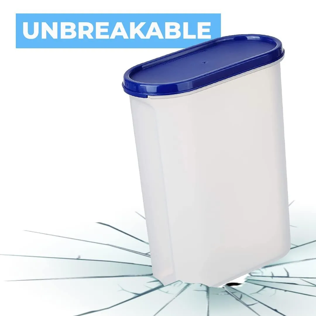 Kuber Industries Plastic Storage Containers With Lid I Set of 2, 2500 ml|Airtight, Stackable, Spill-proof, Travel-friendly|Transparent with Blue Lid|For Dry & Wet Foods, Cereals, Dryfruits (Pack Of 4)