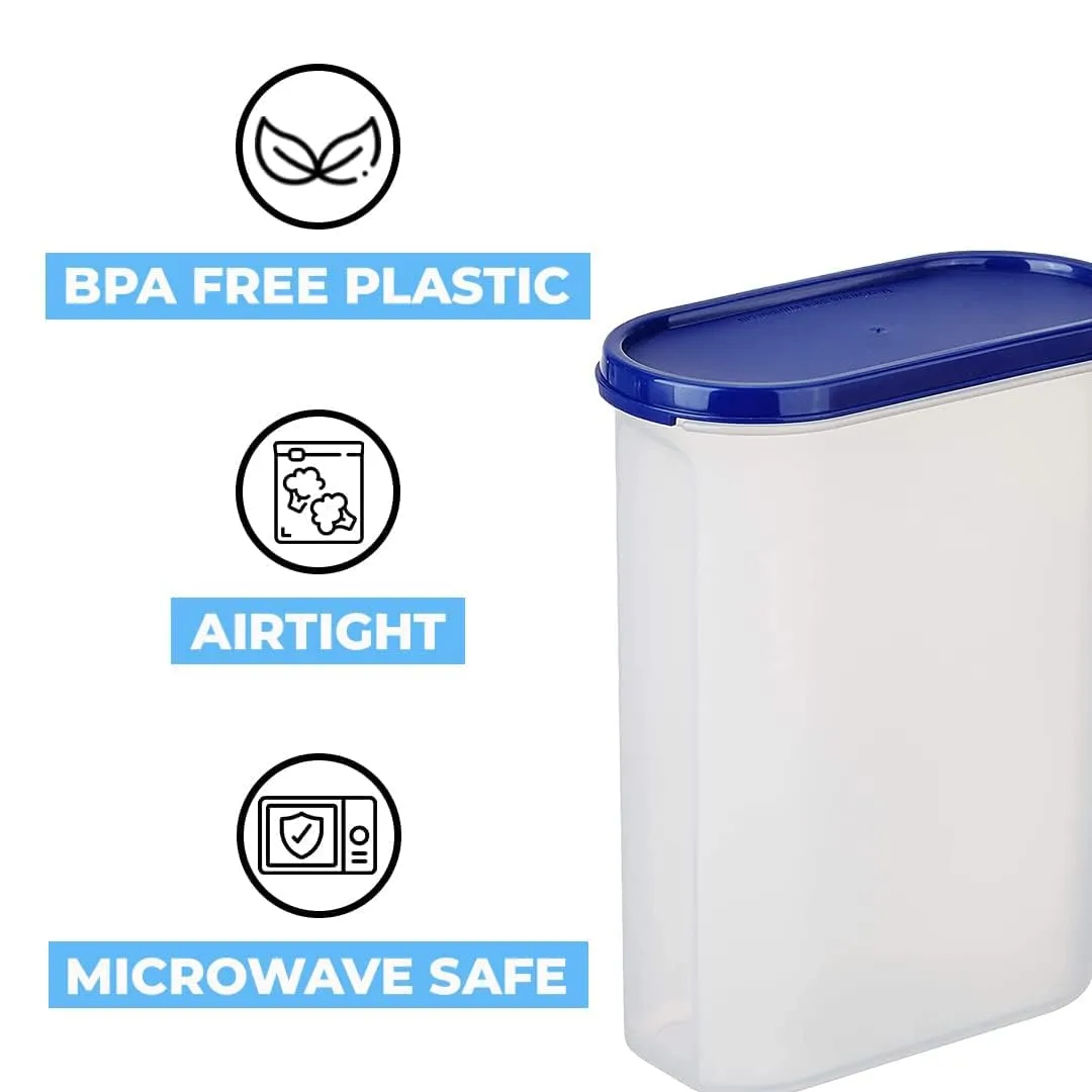 Kuber Industries Plastic Storage Containers With Lid I Set of 2, 2500 ml|Airtight, Stackable, Spill-proof, Travel-friendly|Transparent with Blue Lid|For Dry & Wet Foods, Cereals, Dryfruits (Pack Of 4)