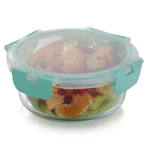 Magnus Glock Glass Food Round Container with Break-Free Detachable Lock, 620ML Borosilicate Glass, Oven & Microwave Safe Lunch Box, Kitchen Essentials for Office Men | Green