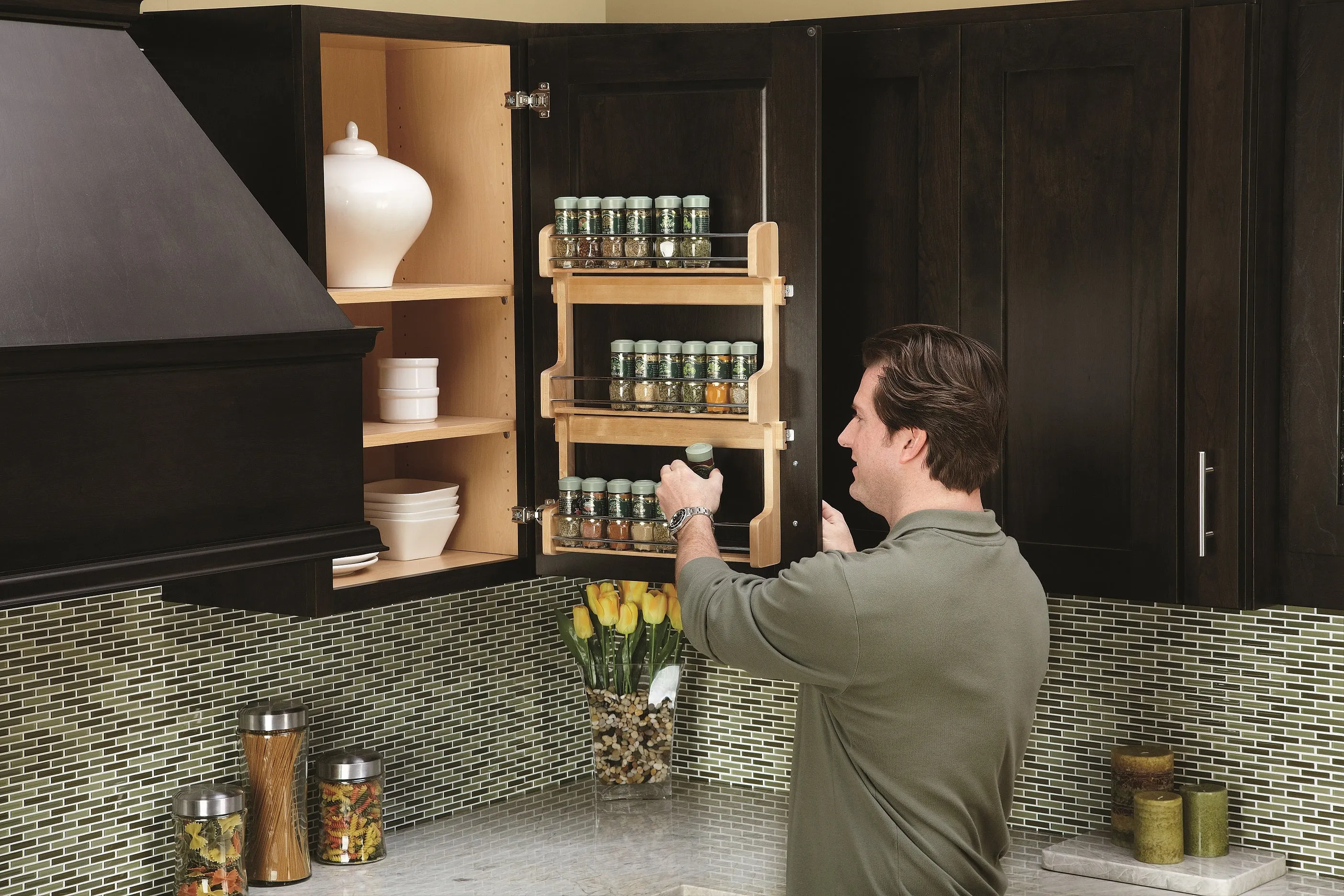 Rev-A-Shelf 21 in Cabinet Door mount Wood 3-Shelf Spice Rack 4SR-21