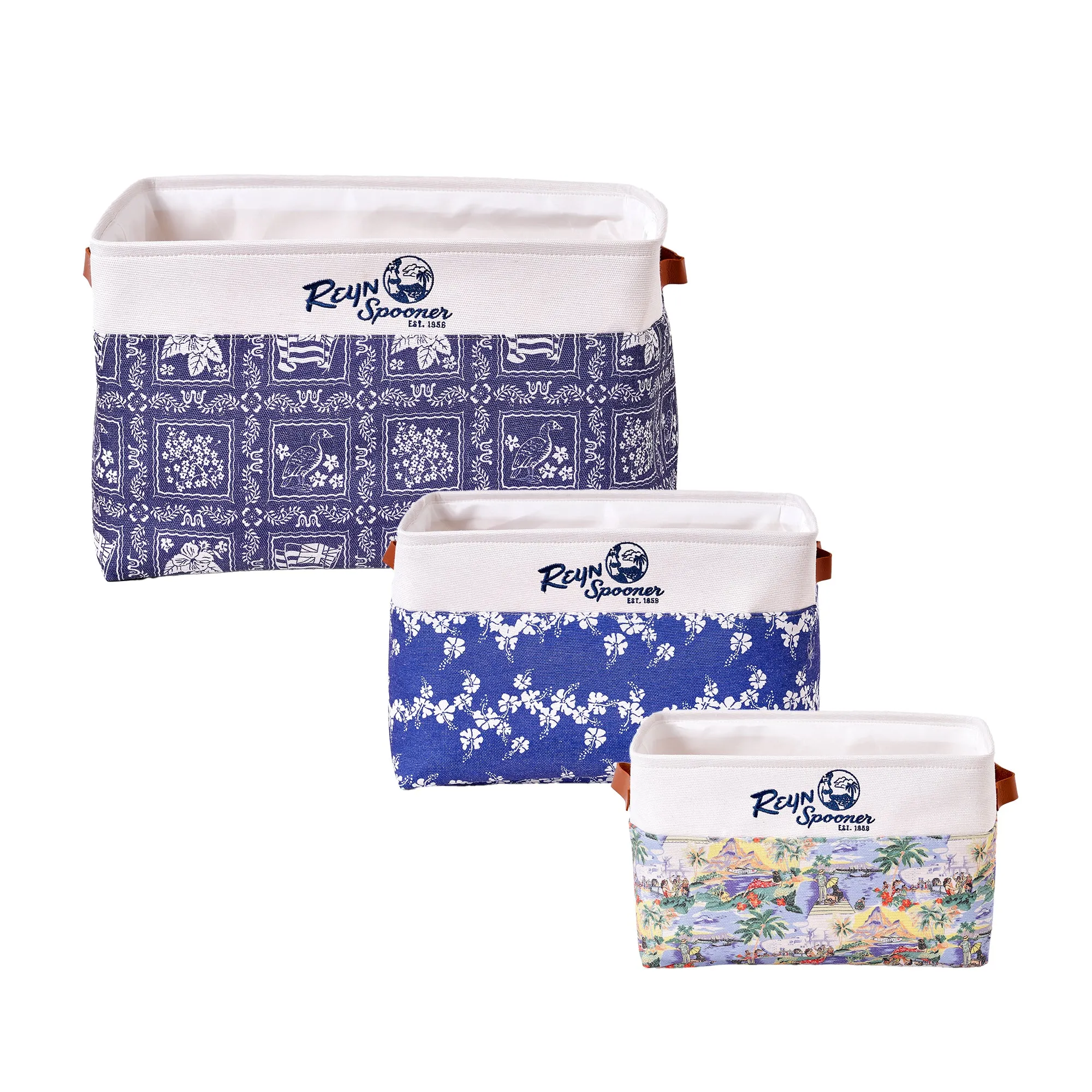 Reyn Spooner 50th State Flower, Transpacific 40's, Lahaina Sailor, Printed Fabric Basket Set of 3