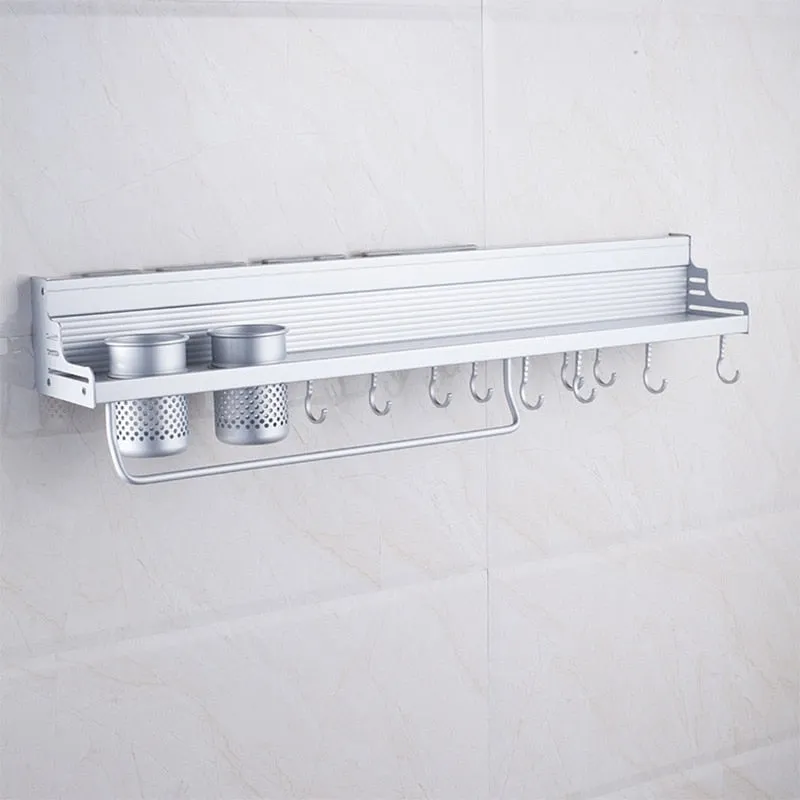 Space Saving Wall Mounted Rack Multifunctional Kitchen Bookshelf Storage Rack with Bottle Rack Silverware Caddy Cutlery