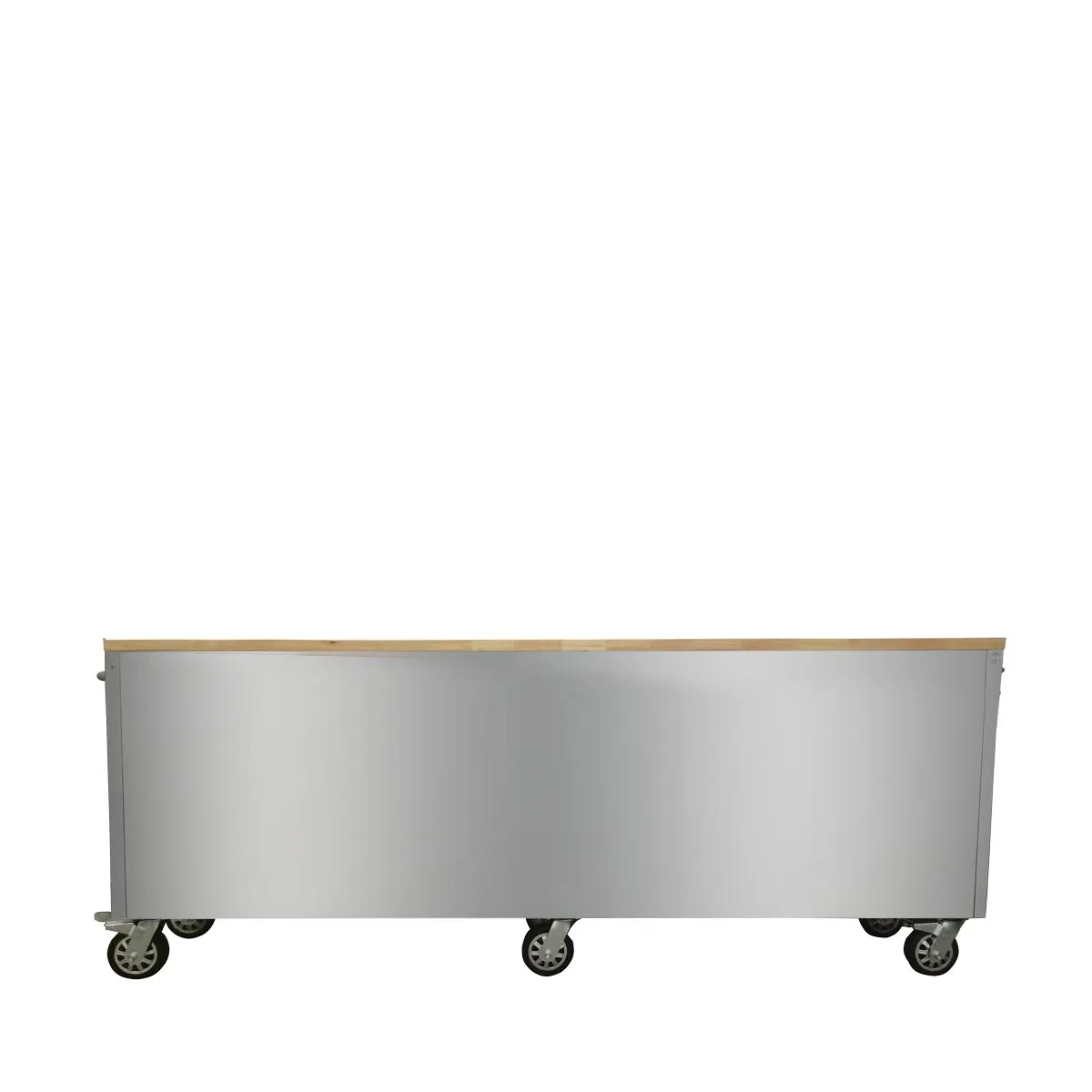 TMG Industrial 96” Stainless Steel Rolling Workbench, Rubberwood Tabletop, 24 Lockable Drawers, Locking Wheels, TMG-WB9624S