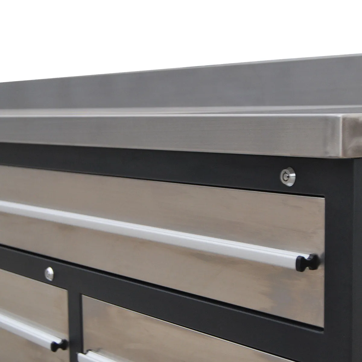 TMG Industrial Pro Series 10-FT 20 Drawer Workbench with Stainless Table Top and Drawer Fronts, Double Slide Lockable Drawers, All-in-One Welded Frame, TMG-WB21DS