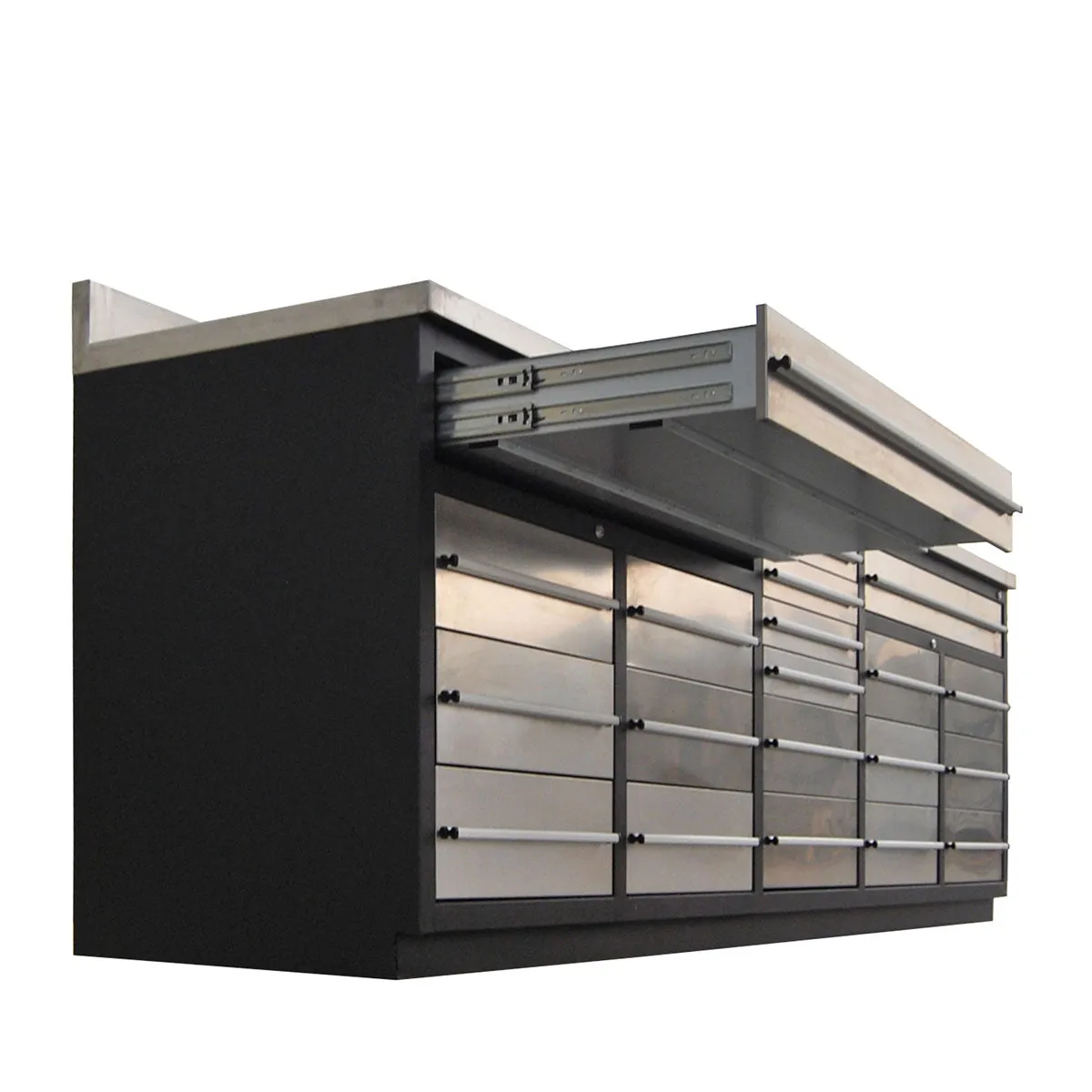 TMG Industrial Pro Series 10-FT 20 Drawer Workbench with Stainless Table Top and Drawer Fronts, Double Slide Lockable Drawers, All-in-One Welded Frame, TMG-WB21DS