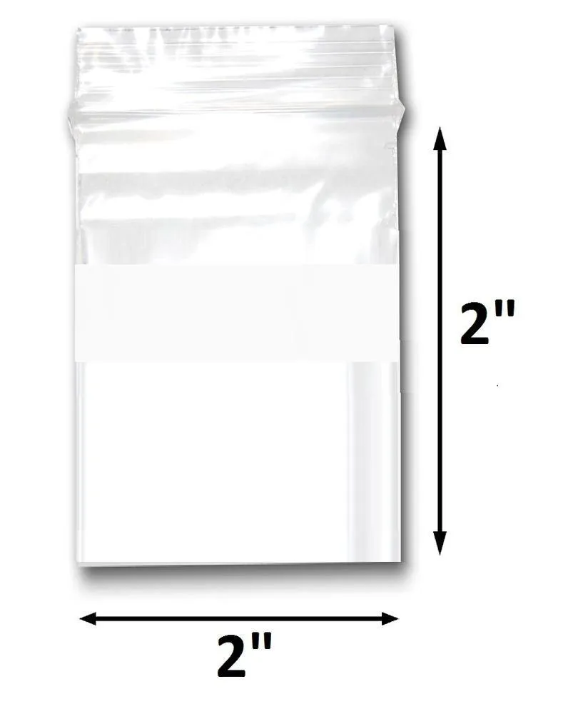 Various Sizes of Reclosable Plastic Zipper Bags 2 Mil, WHITE BLOCK CENTER. (100 Bags)