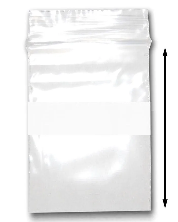 Various Sizes of Reclosable Plastic Zipper Bags 2 Mil, WHITE BLOCK CENTER. (100 Bags)