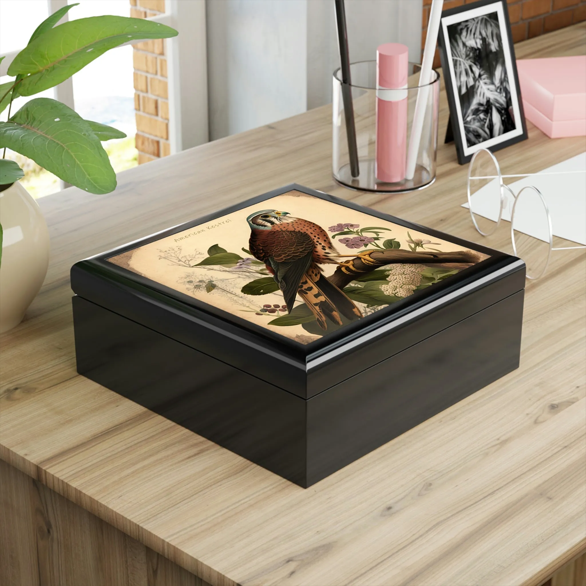 Vintage American Kestrel Wooden Keepsake Jewelry Box