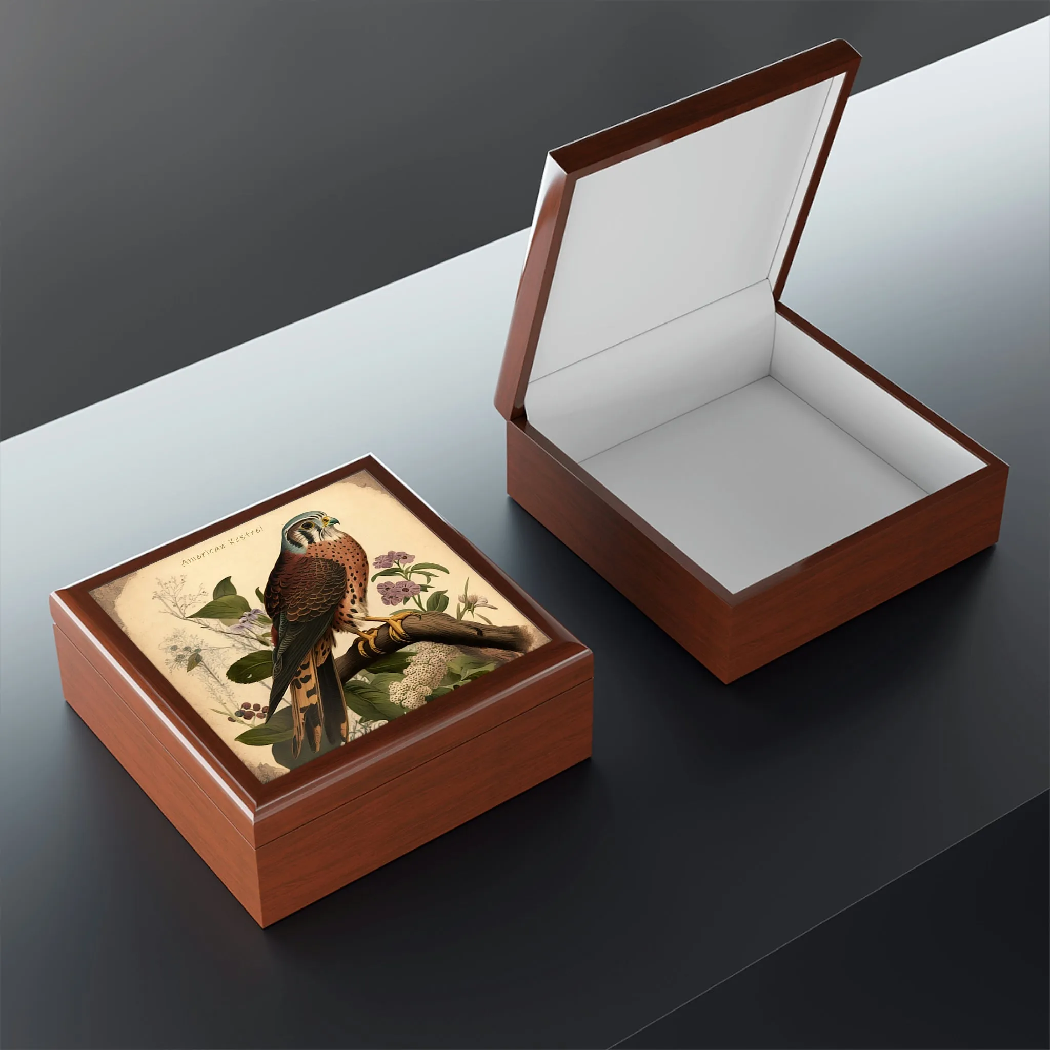 Vintage American Kestrel Wooden Keepsake Jewelry Box